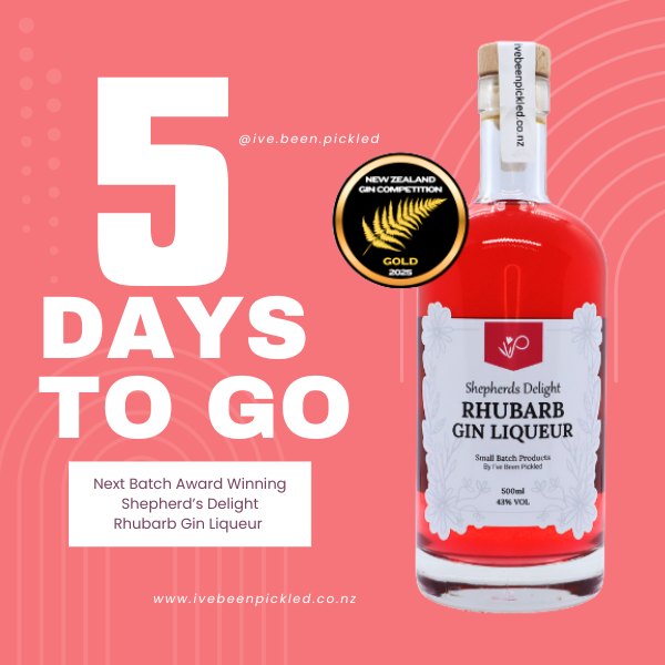 Shepherd’s Delight didn’t rush… and neither did we.
In 5 days, our much-loved Rhubarb Gin Liqueur is ready to make its return.
Perfect for slow evenings, tonic splashes, or a sneaky cocktail twist.

#ShepherdsDelight #RhubarbGin #GinLiqueur #SmallBatchGin
#NZGin #ChristchurchMakers #AlmostReady #GinCountdown