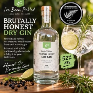 Our Brutally Honest Dry Gin packs a bold 52% ABV, yet delivers a surprisingly smooth, velvety finish. Subtle traditional gin botanicals create a beautifully balanced flavour that’s a real delight for the taste buds. Proud winner of Silver at the 2025 New Zealand Gin Competition. 

Brutally Honest by name. Seriously good by nature.

Find us at Christchurch Farmers Market every Saturday 9am - 12noon.

#IveBeenPickled #BrutallyHonestGin #AwardWinningGin #NZGin #CraftGin #NewZealandGin #SmallBatchGin #ChristchurchNZ #GinLovers #SupportLocalNZ