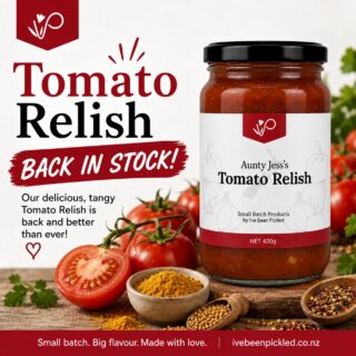 Our much-loved Aunty Jess's Tomato Relish is back in stock!

Made in small batches using quality ingredients, it's the perfect addition to burgers, sausages, sandwiches, cheese boards, pies, or your favourite savoury meals.

Find it at our stall I've Been Pickled, outside the homestead every Saturday @christchurchfarmersmarket 

#IveBeenPickled #TomatoRelish #BackInStock #SmallBatch #NZMade #Christchurch #SupportLocal